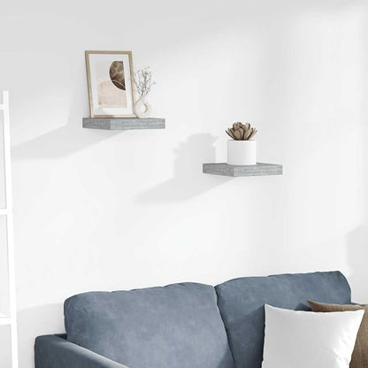 Concrete Grey Floating Wall Shelves Set of 2, Honeycomb MDF and Metal Modern Invisible Mounting System for Living Room Office Decor, Durable Display Shelf for Books