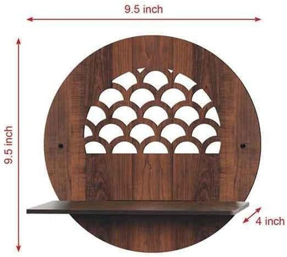 Round Decorative Wall Mounted Floating Shelves, Wooden Scalloped Design, Set of 4, Brown