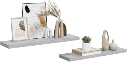 Concrete Grey Honeycomb Floating Wall Shelf Set of 2, Modern MDF and Metal Wall-Mounted Shelves 35.4 Inch for Display and Storage