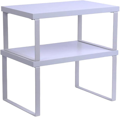 Sben Cabinet Organizer Shelf, Set of 2 Kitchen Counter Shelves, Kitchen Storage, Spice Rack, Stackable, Expandable, Metal and Engineered Wood, White
