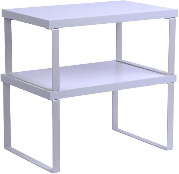 Sben Cabinet Organizer Shelf, Set of 2 Kitchen Counter Shelves, Kitchen Storage, Spice Rack, Stackable, Expandable, Metal and Engineered Wood, White