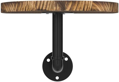 Navaris Industrial Pipe Shelf Set - 3 Small Rounded Wood Shelves with Shelf Brackets - 7.9" x 5.9" Wall-Mounted Wooden Shelving - Size S, Burnt Brown