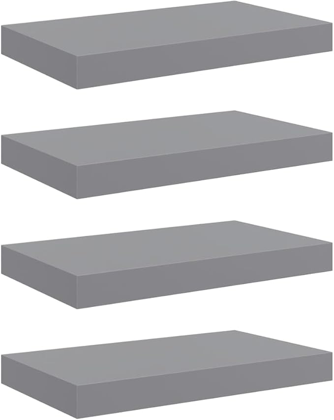 Gray Honeycomb Floating Wall Shelves Set of 4, MDF and Metal Medium Wall Shelf with Matte Finish for Living Room Bedroom Storage and Display