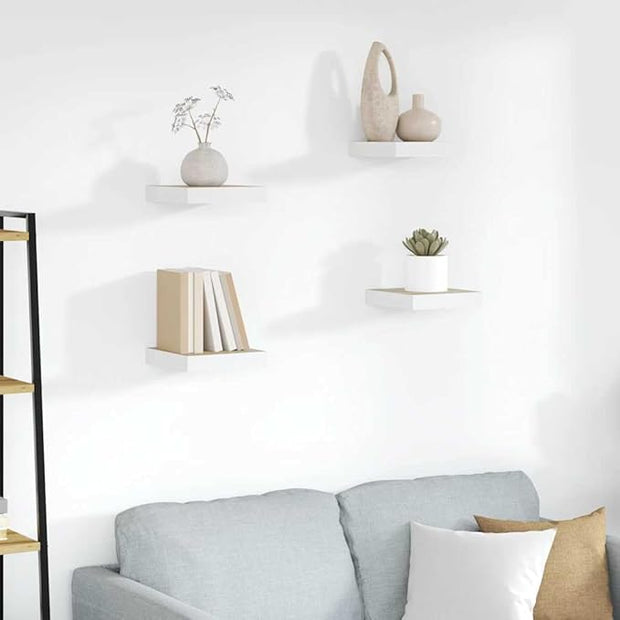 Floating Wall Shelf Set of 4 Oak White Honeycomb MDF Metal Modern Storage Display Minimalist Aesthetic Sturdy Construction Invisible Mounting System for Living Room Office