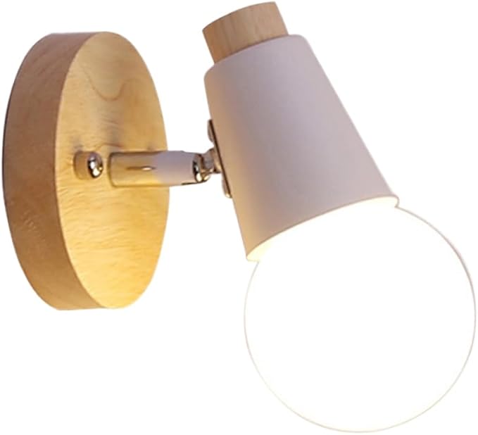 Uonlytech Minimalist Modern Wall Sconce with Solid Wood Base Socket White Finish Loft Lighting Decor for Bedroom Living Porch Bathroom Space Saving Mounted Decorative Lamp
