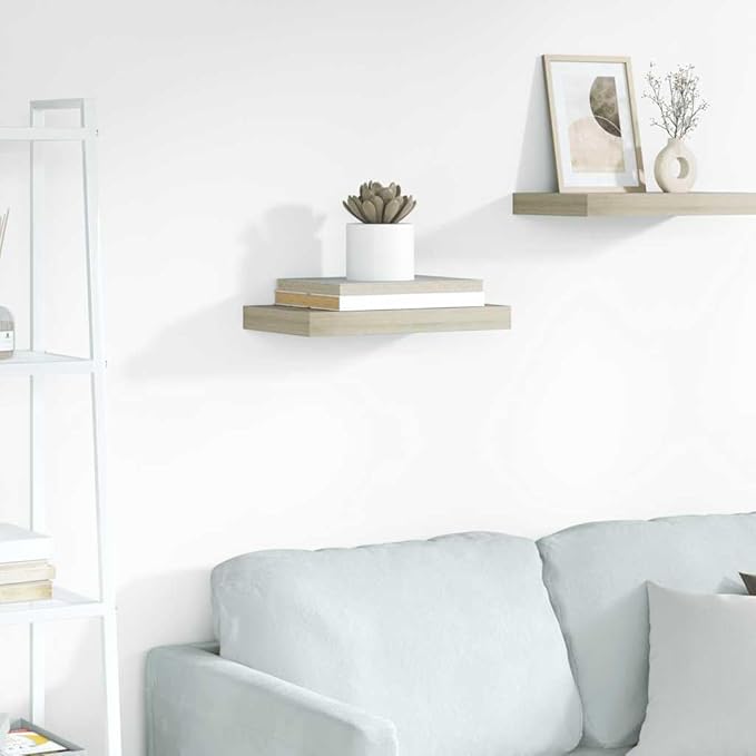 Oak MDF Floating Wall Shelf with Metal Brackets, 15.7x9.1x1.5 Inches, Modern Wall-Mounted Design for Living Room Bedroom, Durable Storage Display for Books Photo Frames Decor