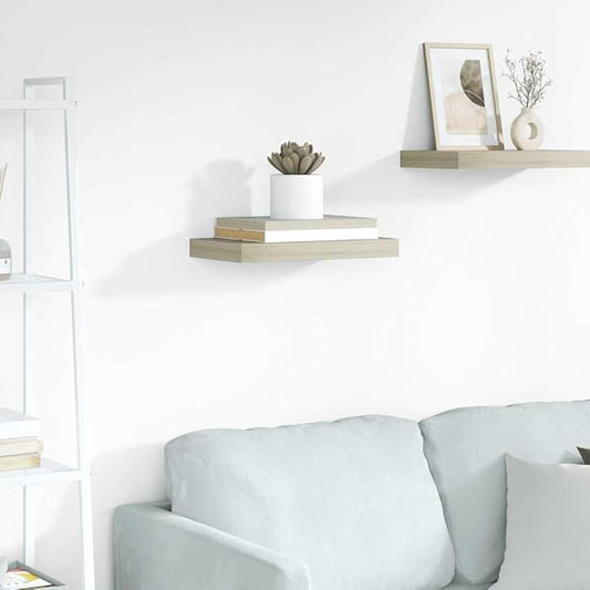 Oak MDF Floating Wall Shelf with Metal Brackets, 15.7x9.1x1.5 Inches, Modern Wall-Mounted Design for Living Room Bedroom, Durable Storage Display for Books Photo Frames Decor