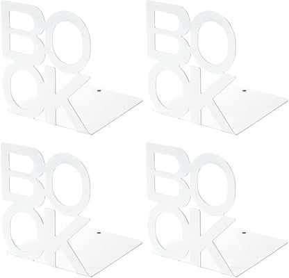 Book Ends - Decorative Metal Book Ends Supports for Bookrack Desk (White 2Pack)