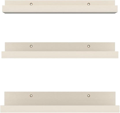 Giftgarden 16 Inch Floating Shelves Wall Mounted, Creamy White Beige Wood-Grain Wooden Ledge Shelf for Bathroom Bedroom Living Room Kitchen Nursery, Set of 3 Different Sizes