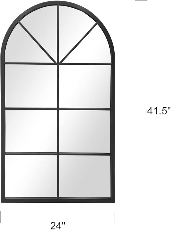 OGCAU Arched Wall Mounted Mirror, 24"x42" Farmhouse Window Mirror with Iron Frame, Wall Decor for Bedroom, Entryway, Living Room (Black)
