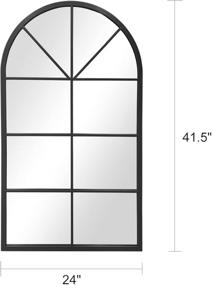 OGCAU Arched Wall Mounted Mirror, 24"x42" Farmhouse Window Mirror with Iron Frame, Wall Decor for Bedroom, Entryway, Living Room (Black)