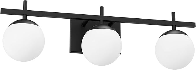 Ralbay Mid Century Modern Bathroom Vanity Lights Matte Black Milky Glass Modern Bathroom Wall Lights Over Mirror, Black 3-Light (Exclude Bulb)