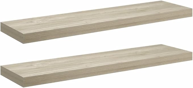Wall Shelf Set of 2 Oak Honeycomb MDF, Metal Medium Floating Shelves for Living Room Bedroom Office, Modern Matte Finish Storage Display Unit for Books Decor