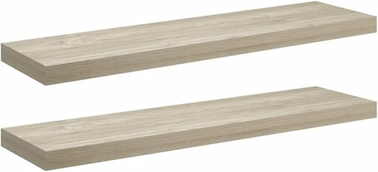 Oak Floating Wall Shelf Set of 2, Modern Honeycomb Design with Metal Brackets for Living Room Bedroom Office, Durable MDF Storage Display Unit for Books and Decor