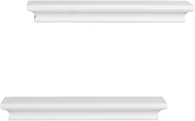 AHDECOR Modern White Floating Shelves, Sleek Wall Mounted Storage Solution for Living Room, Bedroom, Bathroom, and Kitchen Decor, Set of 2