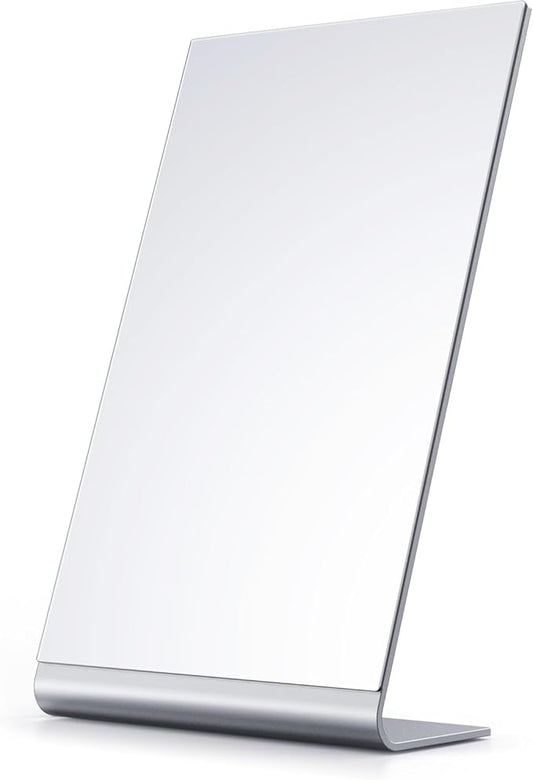 12"x7" Frameless Flat Makeup Mirror, Free Standing Vanity Mirror for Bathroom Countertop, Desk or Jewelry Display, Perfect for Makeup & Shaving