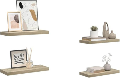 Set of 4 Oak Honeycomb MDF Floating Wall Shelves, Modern Medium Wall Mounting Storage Display with High Capacity and Elegant Finish