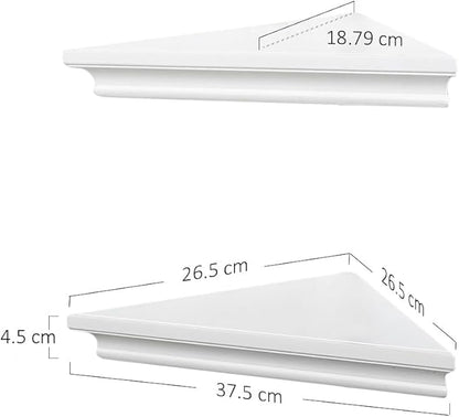 AHDECOR White Corner Shelves, Stylish Wall Mounted Corner Shelf for Space-Saving Storage in Living Room, Bedroom, and Office, Set of 2
