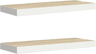 Floating Wall Shelf Set of 2 Oak White Honeycomb MDF Modern Display Storage 23.6x9.3x1.5 in for Living Room Office Space Minimalist Mounted Shelves