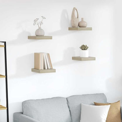 Wall Shelf Set of 4 Oak Honeycomb MDF Metal Small Floating Shelves for Modern Home Decor with Easy Installation and Durable Storage