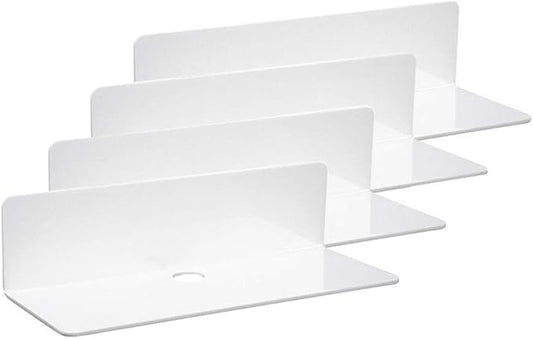 IEEK 9 Inch Acrylic Floating Shelves Set of 4,Small Wall Display Shelf for Bluetooth Speakers/Security Cameras/Nintendo Switch/Action Figures,Damage-Free Wall Shelves Stick-On Shelf,White