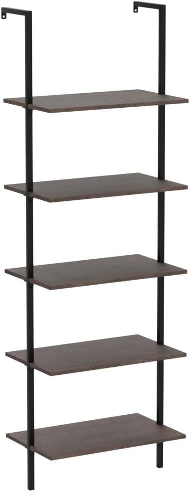aboxoo Ladder Shelf 2PCS Open Bookshelf 5-Tier Wall-Mounted Wood Bookcase Rack Open Back Industrial Modern Plant Flower Stand Utility OrganizerMetal Frame Furniture Office Kitchen Bedroom (Brown)