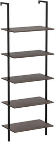 aboxoo Ladder Shelf 2PCS Open Bookshelf 5-Tier Wall-Mounted Wood Bookcase Rack Open Back Industrial Modern Plant Flower Stand Utility OrganizerMetal Frame Furniture Office Kitchen Bedroom (Brown)