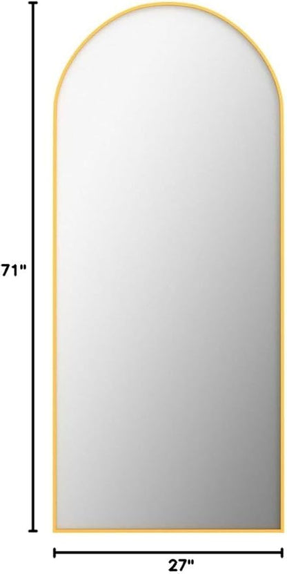 Antok Arched Full Length Mirror, 71"x28" Gold Metal Frame Floor Mirror for Bedroom Living Room, Freestanding/Wall Mount/Leaning