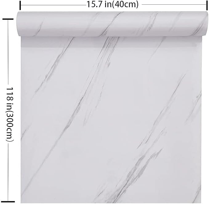 Glossy Marble Paper Granite Gray/White Wallpaper Peel and Stick Wallpaper Self Adhesive Removable Wallpapers 15.8″ ×118″ Waterproof Countertop Paper for Cabinet Countertop Furniture Kitchen Viny Film