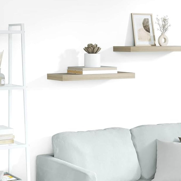 Floating Wall Shelf Oak 23.6"x9.3"x1.5" MDF with Invisible Mounting System for Displaying Awards Books Collectibles Ornaments, Modern Home Decor and Storage Solution, Durable
