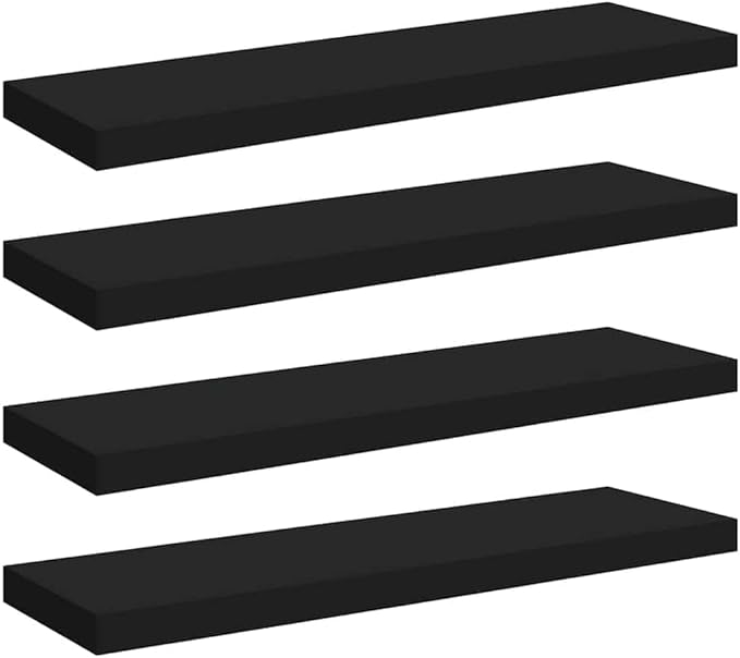 Black Honeycomb MDF Metal Floating Wall Shelf Set of 4, Modern Matte Finish for Living Room Office Bedroom, Stylish Display Storage, Durable Engineered Board, Space-Saving