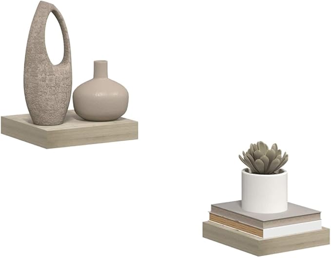 Set of 2 Oak Honeycomb MDF Floating Wall Shelves with Metal Frame, Minimalist Modern Style for Living Room Bedroom Office, Invisible Mounting, Durable Storage for Books Decor