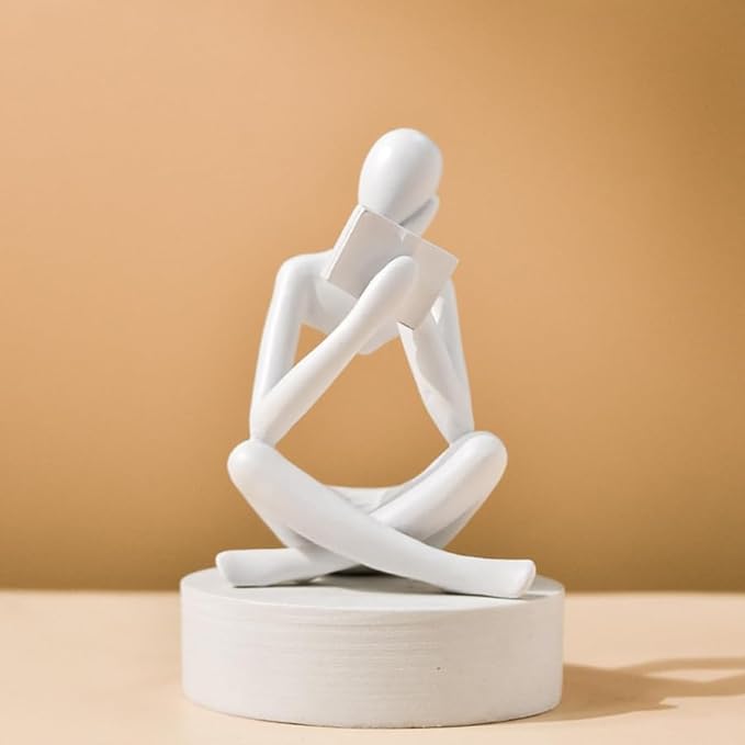Style-B White, Creative Abstract Thinker Bookend for Home Aesthetic, Study, and Wine Cabinet – Stylish Shelf Decor Accent and Thoughtful Gift for Living Room, Bar, or Coffee Shop