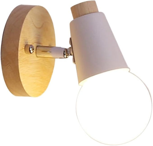 Uonlytech Minimalist Modern Wall Lamp with Solid Wood Base Wall Sconce Light for Living Bedroom Dining Hall Bathroom Decor White Finish No Bulb Included