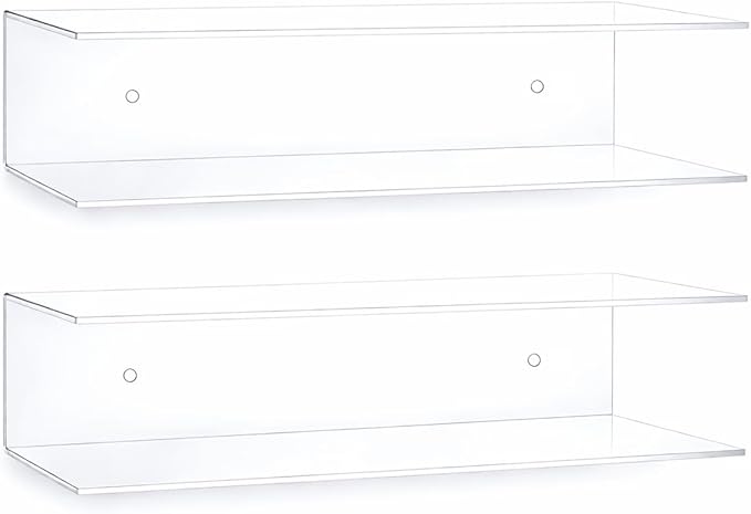 Clear Acrylic Floating Shelves - 2 Tier Wall Mounted Bathroom Organizer Set of 2 (18