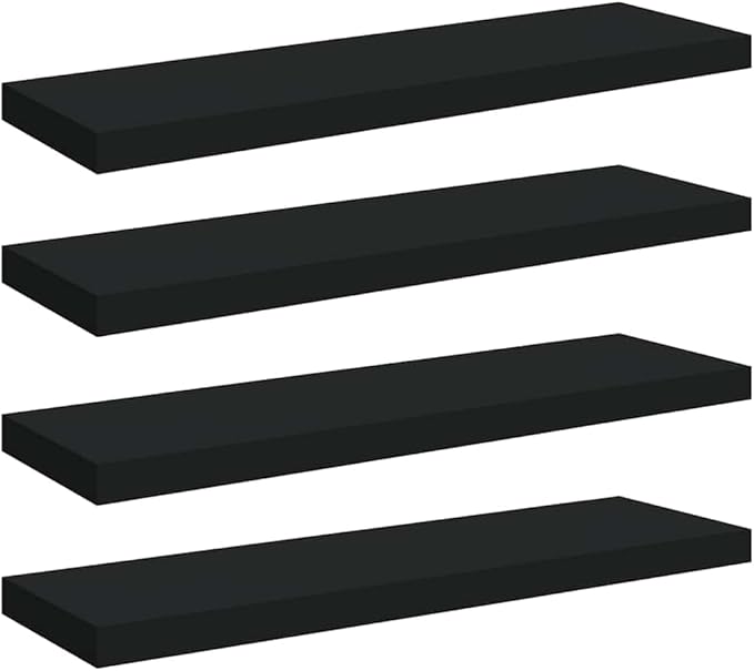 Black Honeycomb MDF Metal Medium Floating Wall Shelf Set of 4, Matte Black Modern Wall Mounted Shelves for Living Room Office Bedroom Storage Display