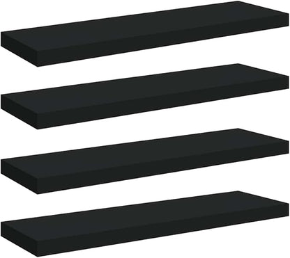 Black Honeycomb MDF Metal Medium Floating Wall Shelf Set of 4, Matte Black Modern Wall Mounted Shelves for Living Room Office Bedroom Storage Display