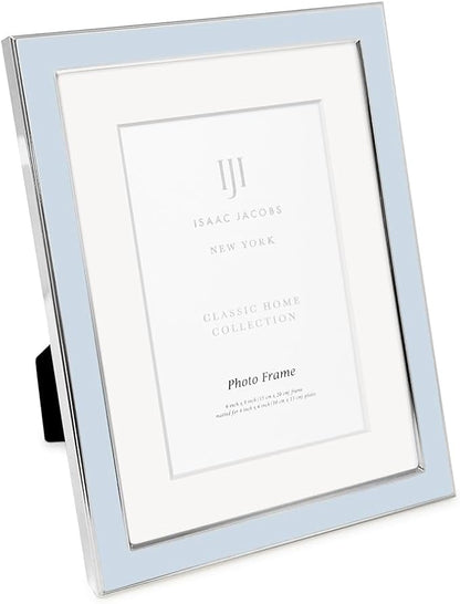 Isaac Jacobs 6x8 (Matted 4x6) Light Blue Enamel Picture Frame with Silver Metal Edge and Easel, Tabletop Display, Wall Décor, Photo Gallery, (6x8 (Matted 4x6), Light Blue with Silver)