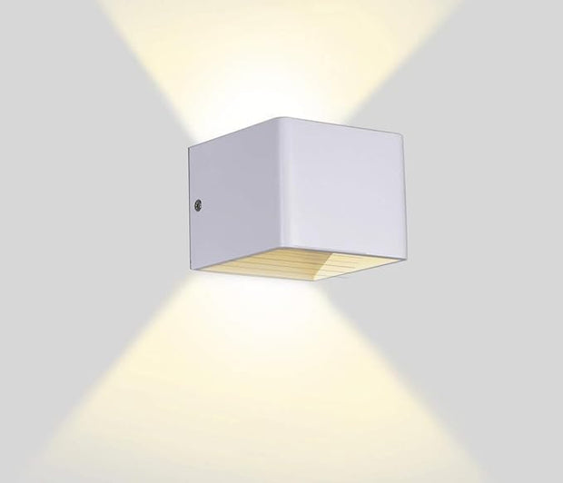 Modern LED Wall Sconce, Up Down Indoor Wall Light, White Cube Mount Lamp Fixture for Bedroom