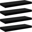 Set of 4 High Gloss Black Floating Wall Shelves, Honeycomb MDF with Metal Frame for Modern Home Decor and Storage
