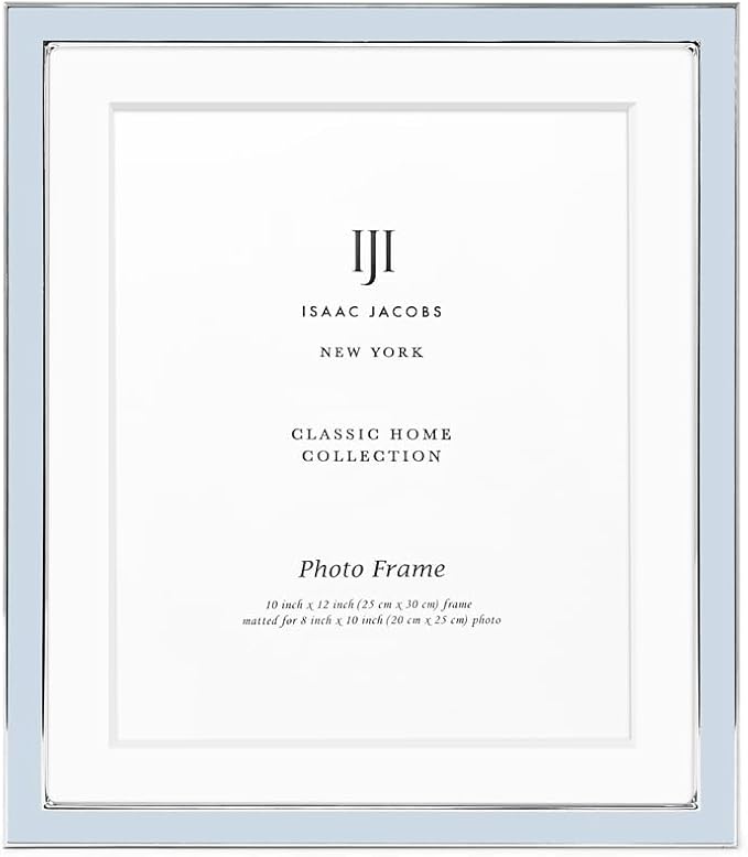 Isaac Jacobs 10x12 (Matted 8x10) Light Blue Enamel Picture Frame with Silver Metal Edge and Easel, Tabletop Display, Wall Décor, Photo Gallery, (10x12 (Matted 8x10), Light Blue with Silver)