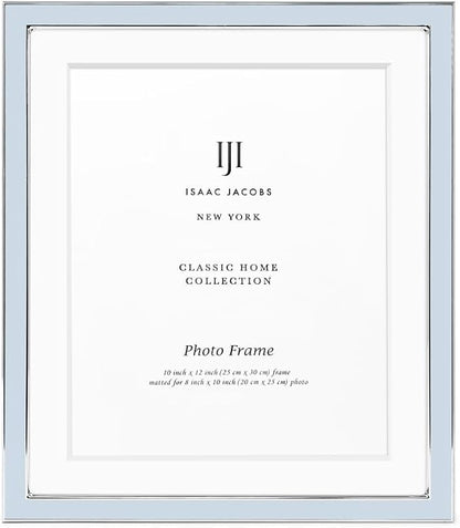 Isaac Jacobs 10x12 (Matted 8x10) Light Blue Enamel Picture Frame with Silver Metal Edge and Easel, Tabletop Display, Wall Décor, Photo Gallery, (10x12 (Matted 8x10), Light Blue with Silver)
