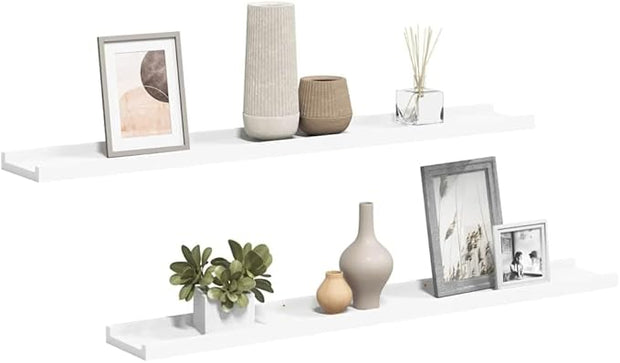 Picture Frame Ledge Shelves 2 Pack, White Wall Mounted Display 31.5 Inch, U-Shaped MDF Floating Shelves for Photos, Art, Decor, Easy Install Home Office Living Room Bedroom