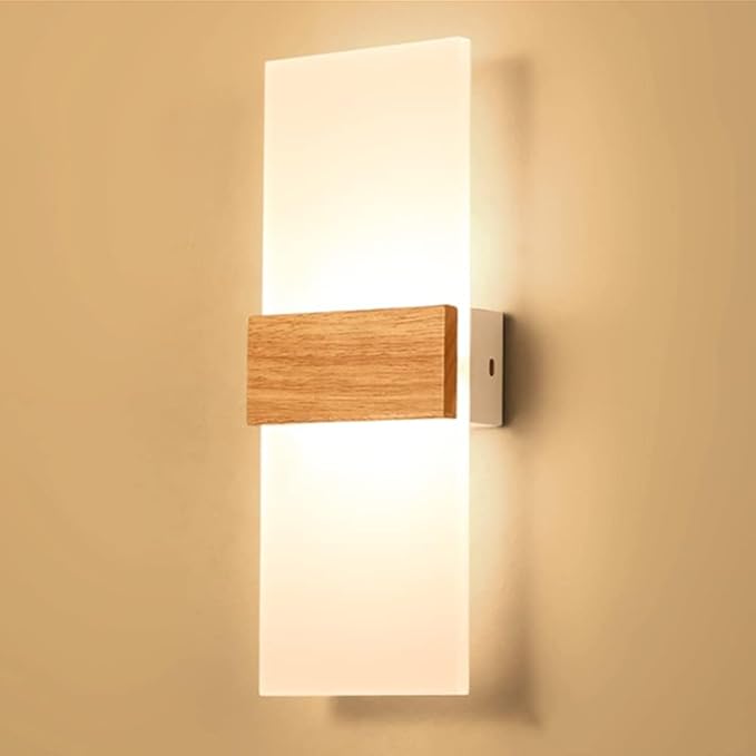 Minimalist Round Disc Wall Sconce LED Wall Light Dimmable Lighting Fixture Farmhouse Wood Wall Light Rectangle Modern Nordic Hallway Wall Mounted Lamp for Living Room Bedroom Stairway Porch