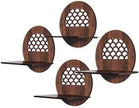 Round Decorative Wall Mounted Floating Shelves, Wooden Scalloped Design, Set of 4, Brown
