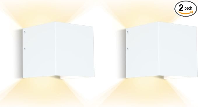 HEQIQEH Modern Cube Battery Operated Wall Sconces, White LED Cube Indoor Up and Down Wall Lamp with Remote Control, Dimmable Cordless Wall Lighting Fixtures for Living Room,Bedside (White - 2 Pack)