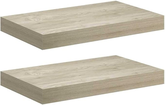 Set of 2 Oak Honeycomb Floating Wall Shelves, Modern MDF Storage with Metal Brackets, 15.7 x 9.1 x 1.5 Inches, Invisible Mounting System for Home Decor and Display
