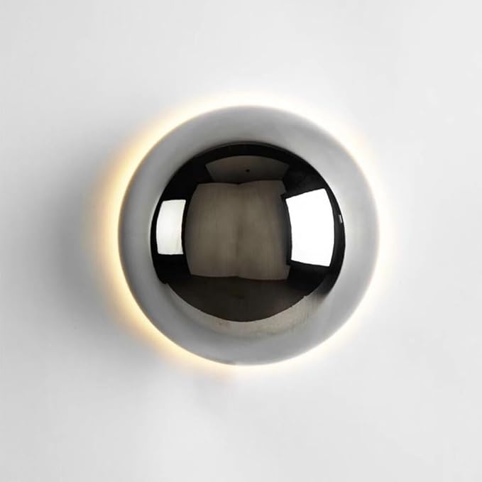 Modern Sphere Wall Sconce, 6.3 Inch Round Ball Light with Backlit Glow Effect, Contemporary Accent Fixture for Bedroom, Living Room, Bathroom Vanity, Hallway(Chrome)