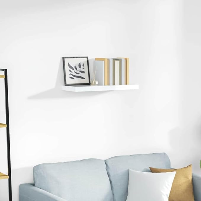 High Gloss White Honeycomb MDF Floating Wall Shelf with Metal Brackets, Modern Display for Books and Decor, Easy Installation Hardware Included, Compact Size for Small Spaces