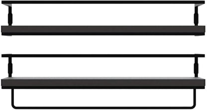 ZGO Floating Shelves for Wall Set of 2, Wall Mounted Storage Shelves with Metal Frame and Towel Rack for Bathroom, Kitchen, Bedroom